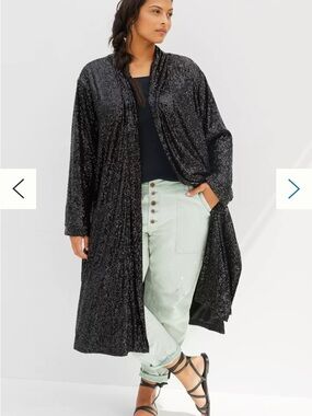 BB Dakota Black Sequin Open-Front Duster Jacket